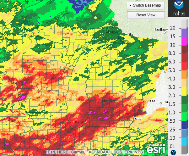 Radar showing rainfall